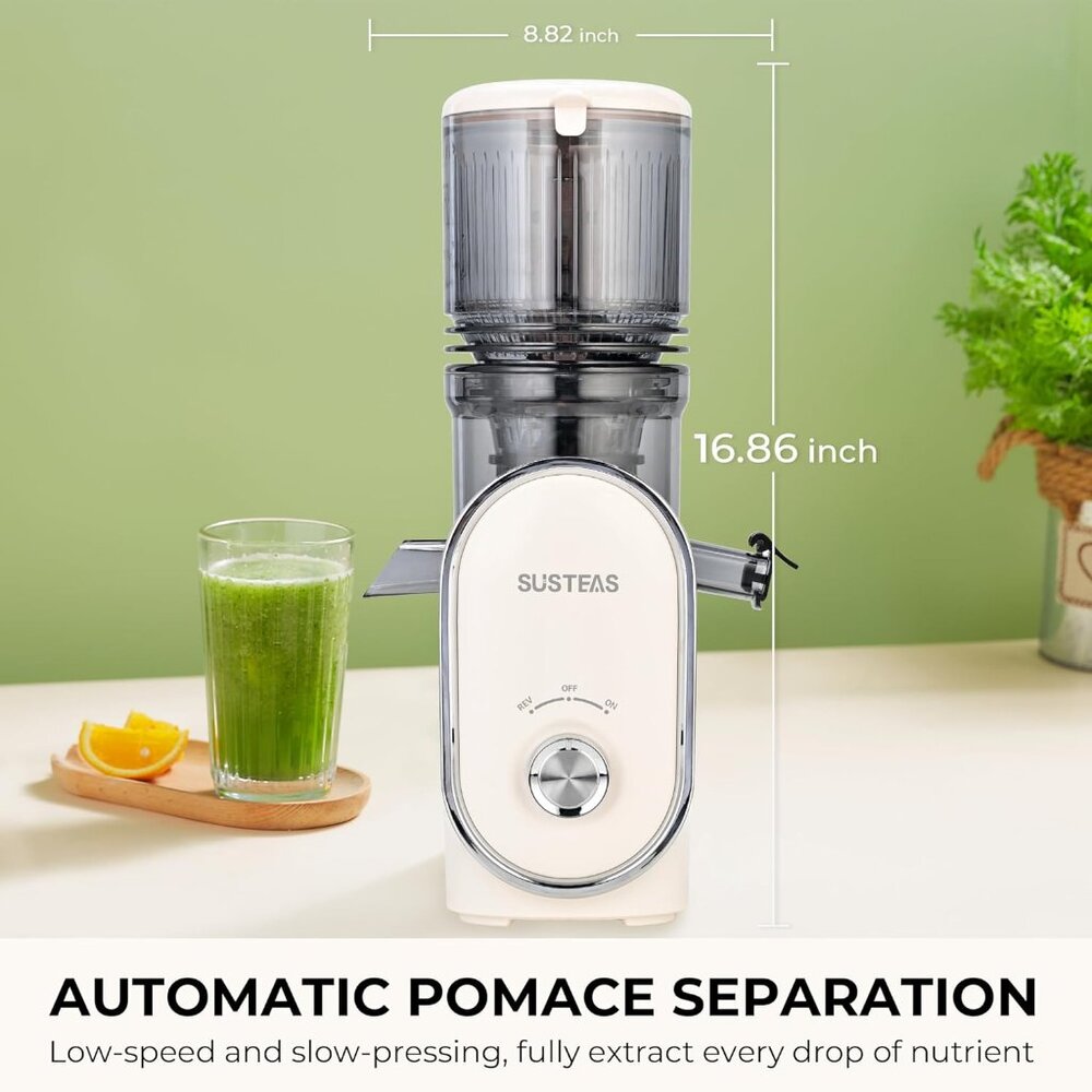 SUSTEAS Cold Press Juicer 300W 5.3 inch Large Feed Chute 1.5L Capacity BEIGE - Picture 3 of 7